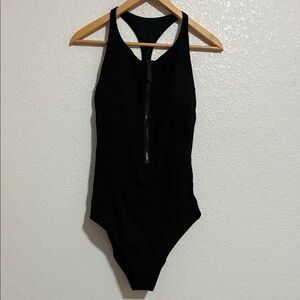 Fabletics Black High Tide Front-Zip One-Piece Swimsuit